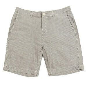Roundtree & Yorke Seersucker Grey and White striped Linen Cotton Shorts-Sz 36